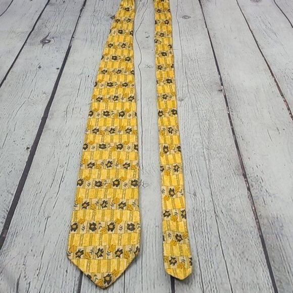 Vintage Geoffrey Beene Yellow Floral Silk Tie - Picture 7 of 11
